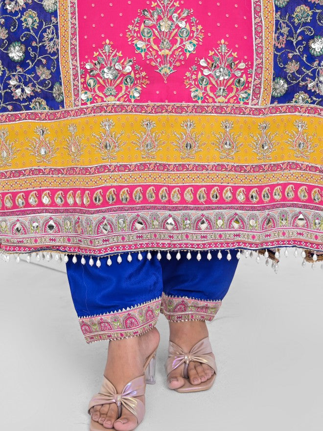 Vishudh Women Blue Embroidered Kurta With Trouser & Dupatta - Blue - Image 8