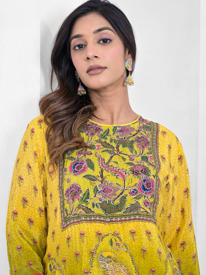 Vishudh Women Yellow Top With Palazzo Co-Ords - Yellow - Image 2