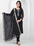 Vishudh Women Black Embroidered Kurta With Trousers And Dupatta - Black - Image 1