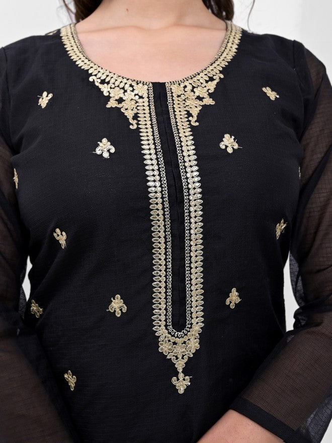 Vishudh Women Black Embroidered Kurta With Trousers And Dupatta - Black - Image 5