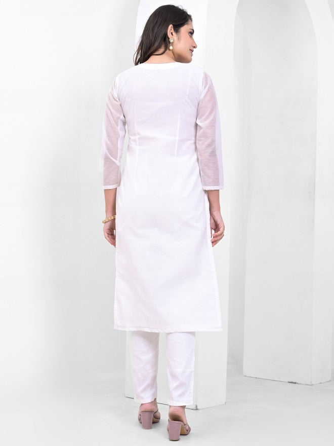 Vishudh Women White Embroidered Kurta With Trousers And Dupatta - White - Image 3