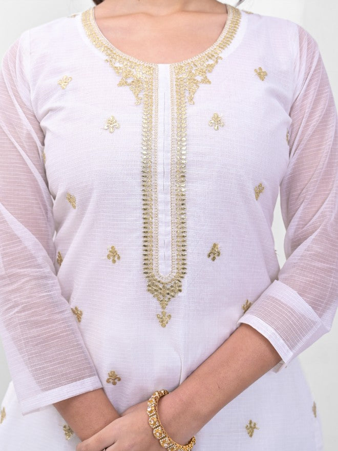 Vishudh Women White Embroidered Kurta With Trousers And Dupatta - White - Image 5