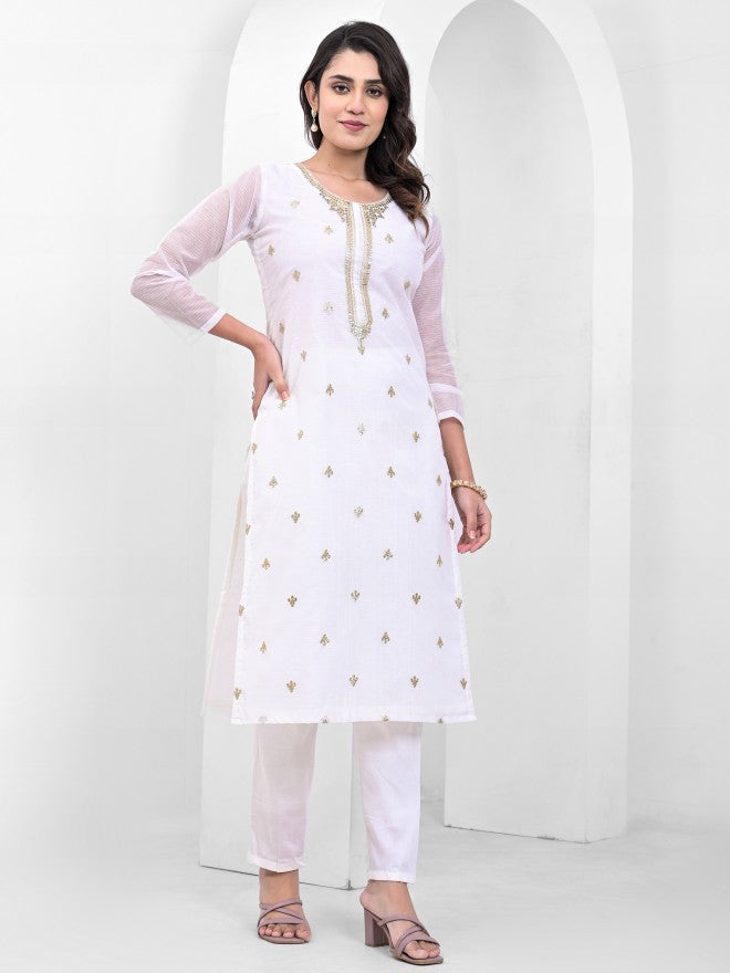 Vishudh Women White Embroidered Kurta With Trousers And Dupatta - White - Image 6
