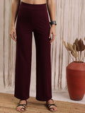 Vishudh Women Purple Solid Regular Fit Casual Trousers - Maroon - Image 1