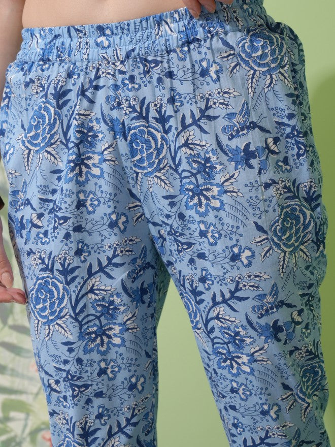 Vishudh Women Blue Printed Kurta With Trousers & Dupatta - Blue - Image 6