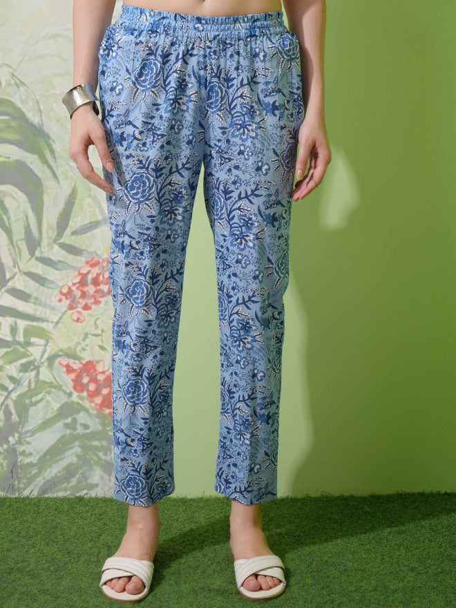 Vishudh Women Blue Printed Kurta With Trousers & Dupatta - Blue - Image 7