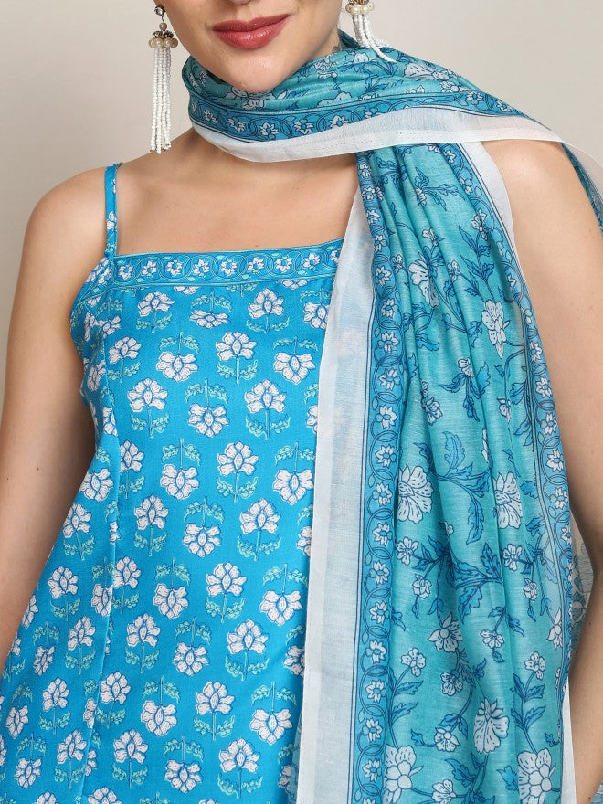 Vishudh Women Blue Printed Kurta With Palazzos And Dupatta - Blue - Image 5