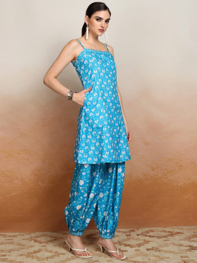 Vishudh Women Blue Printed Kurta With Palazzos And Dupatta - Blue - Image 6
