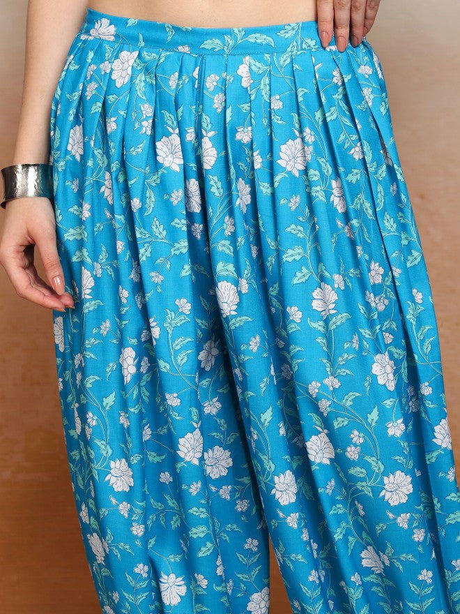 Vishudh Women Blue Printed Kurta With Palazzos And Dupatta - Blue - Image 7