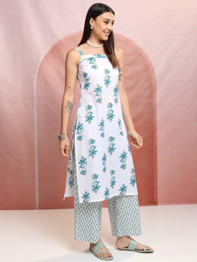 Vishudh Women White Printed Kurta With Trousers And Dupatta - White - Image 6