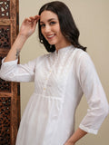 Vishudh Women White Embroidered Kurta With Trouser - White - Image 1