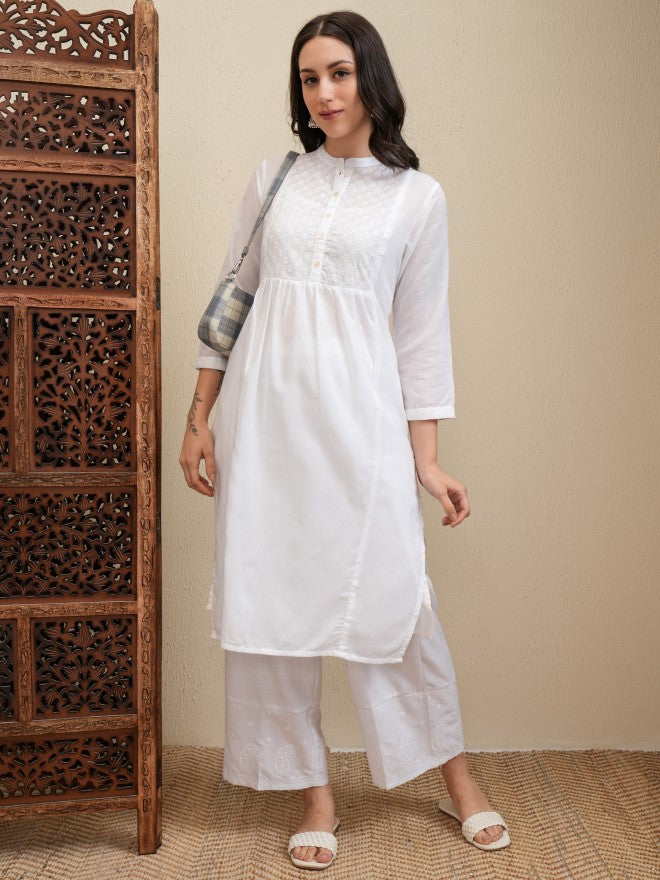 Vishudh Women White Embroidered Kurta With Trouser - White - Image 2