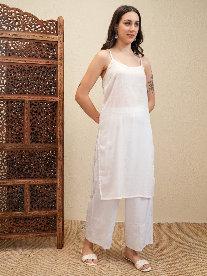 Vishudh Women White Embroidered Kurta With Trouser - White - Image 6