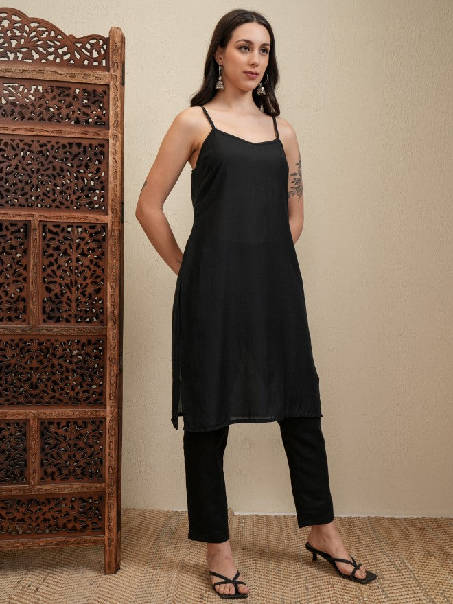 Vishudh Women Black Embroidered Kurta With Trouser - Black - Image 7