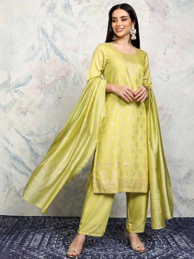 Vishudh Women Green Printed Kurta With Trouser And Dupatta - Green - Image 1