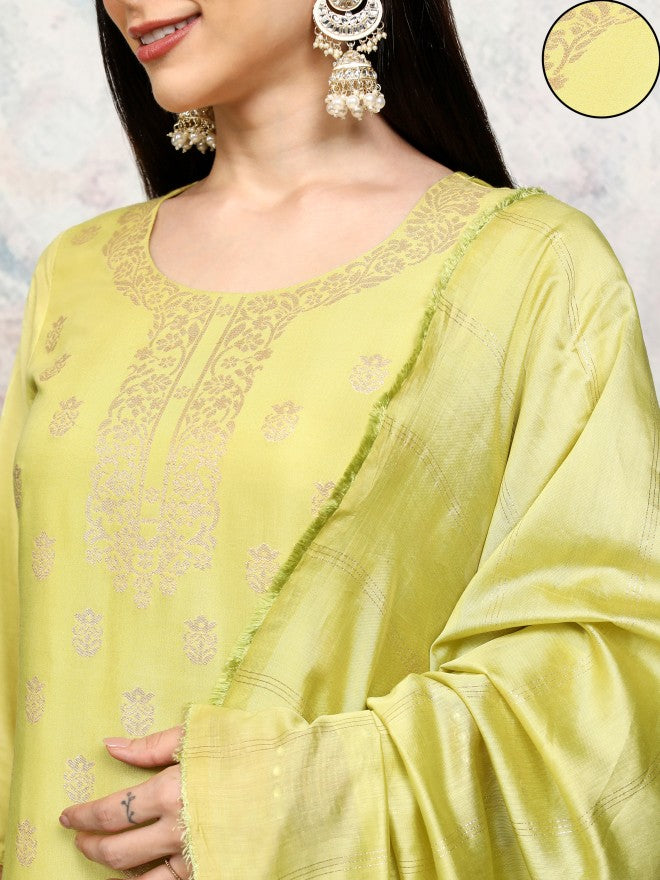 Vishudh Women Green Printed Kurta With Trouser And Dupatta - Green - Image 4