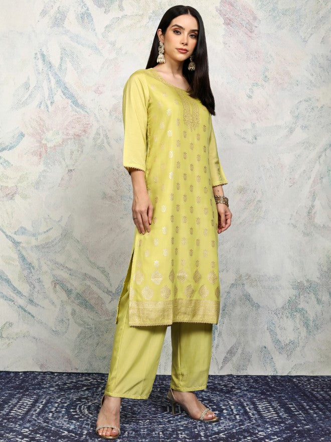 Vishudh Women Green Printed Kurta With Trouser And Dupatta - Green - Image 5