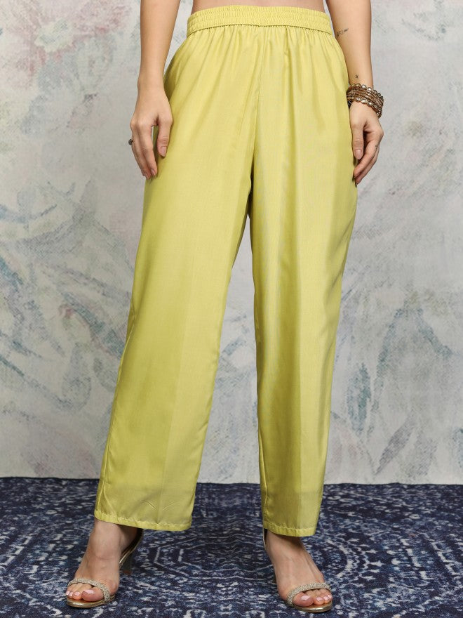 Vishudh Women Green Printed Kurta With Trouser And Dupatta - Green - Image 6