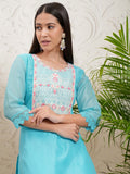 Vishudh Women Blue Embroidered Kurta With Trousers - Blue - Image 1