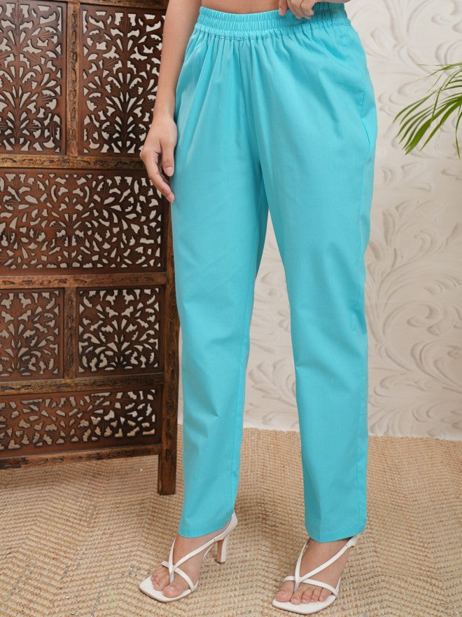 Vishudh Women Blue Embroidered Kurta With Trousers - Blue - Image 7