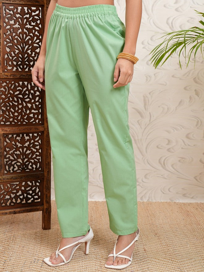 Vishudh Women Green Embroidered Kurta With Trousers - Green - Image 7
