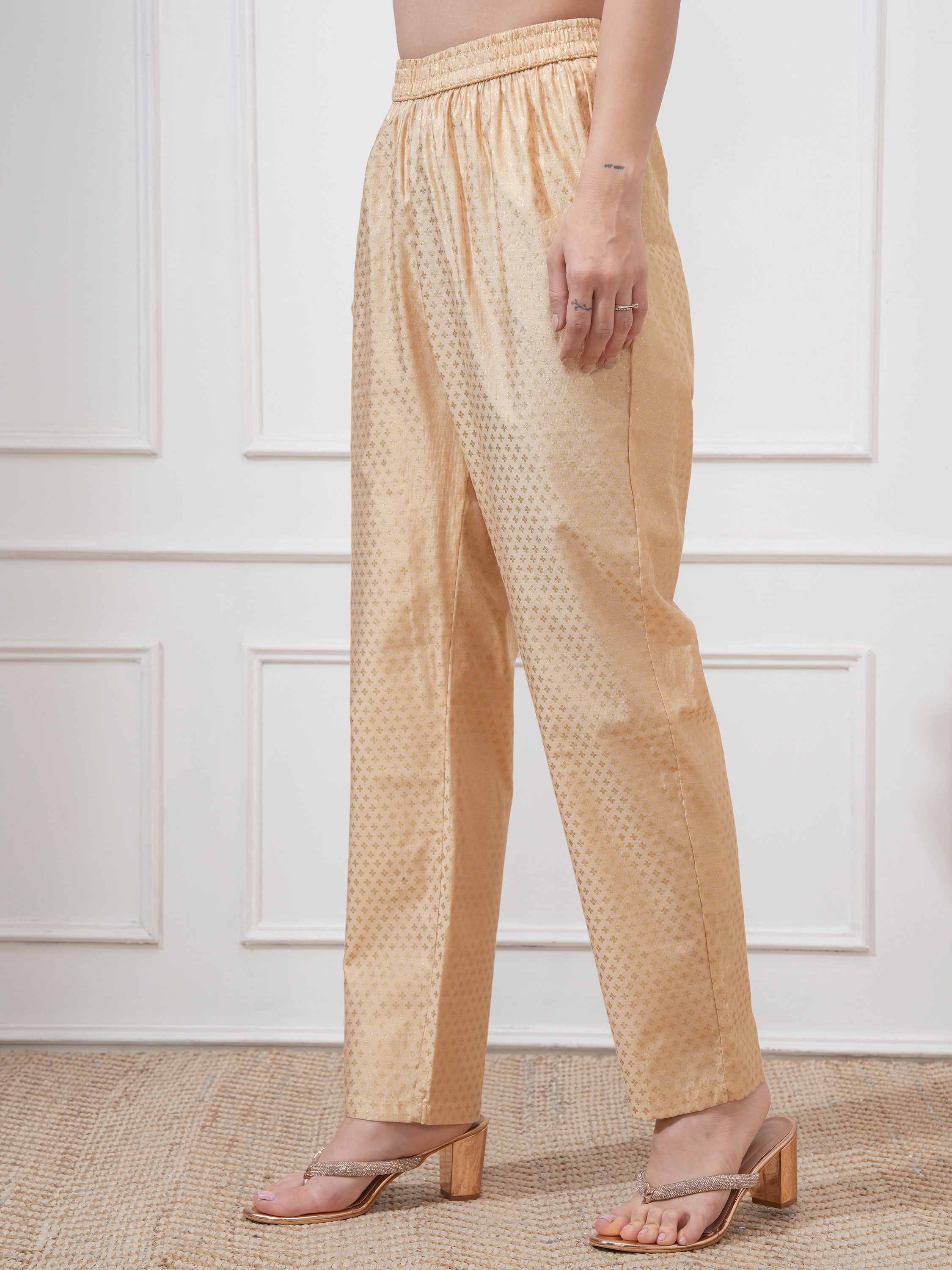 Vishudh Women Beige Printed Regular Fit Casual Trouser - Beige - Image 4