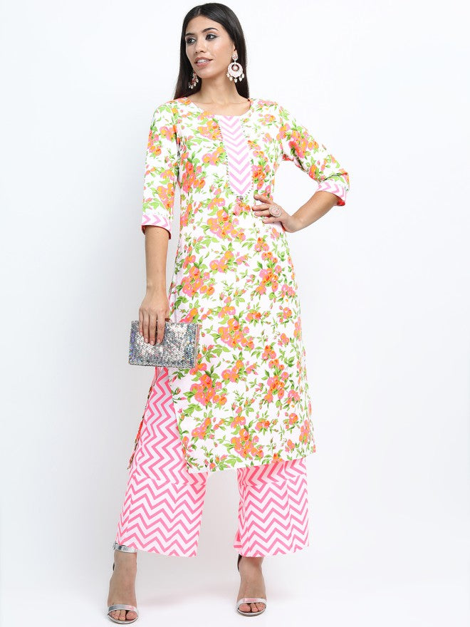Vishudh Women Off White Printed Kurta With Palazzo And Dupatta - Off White - Image 11