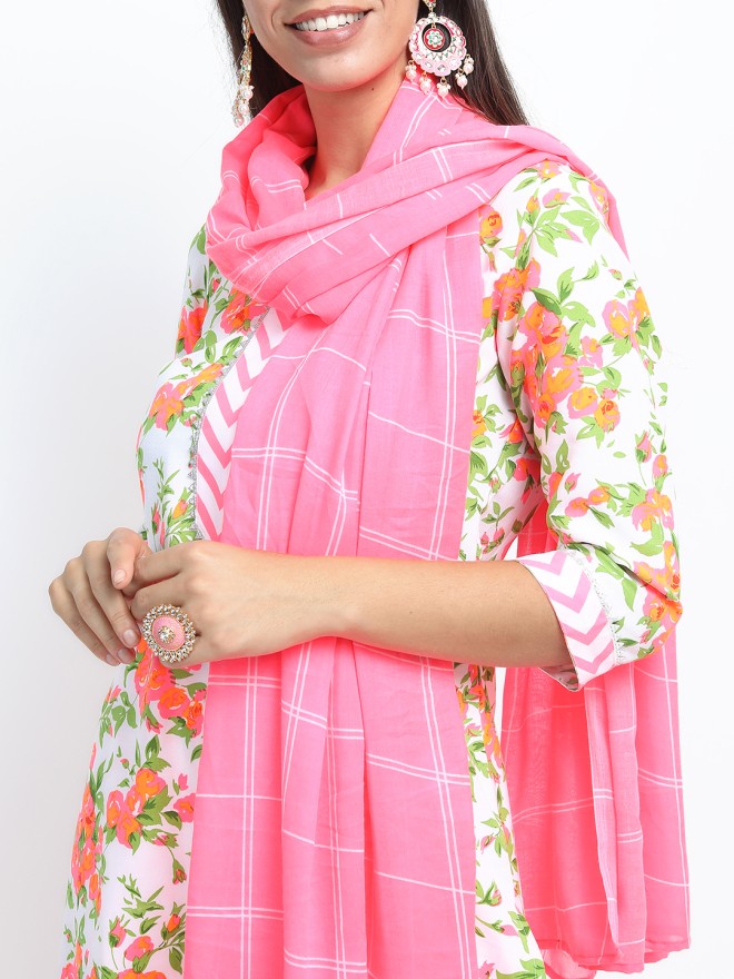 Vishudh Women Off White Printed Kurta With Palazzo And Dupatta - Off White - Image 8