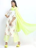 Vishudh Women Off White Printed Kurta With Palazzo And Dupatta - Off White - Image 1