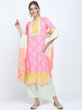 Vishudh Women Pink Printed Kurta With Palazzo And Dupatta - Pink - Image 1
