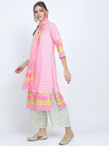 Vishudh Women Pink Printed Kurta With Palazzos With Dupatta - Pink - Image 1