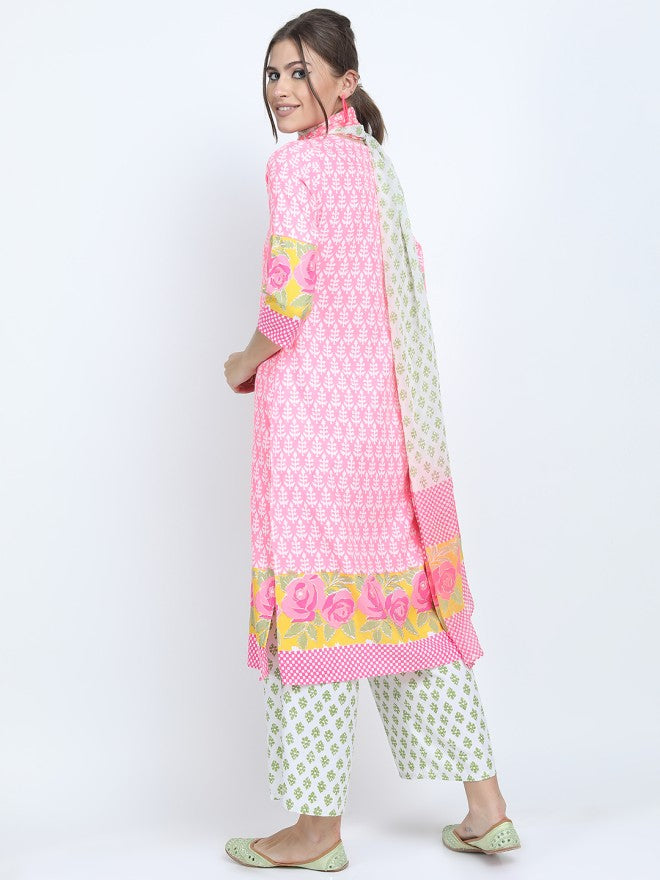 Vishudh Women Pink Printed Kurta With Palazzos With Dupatta - Pink - Image 2
