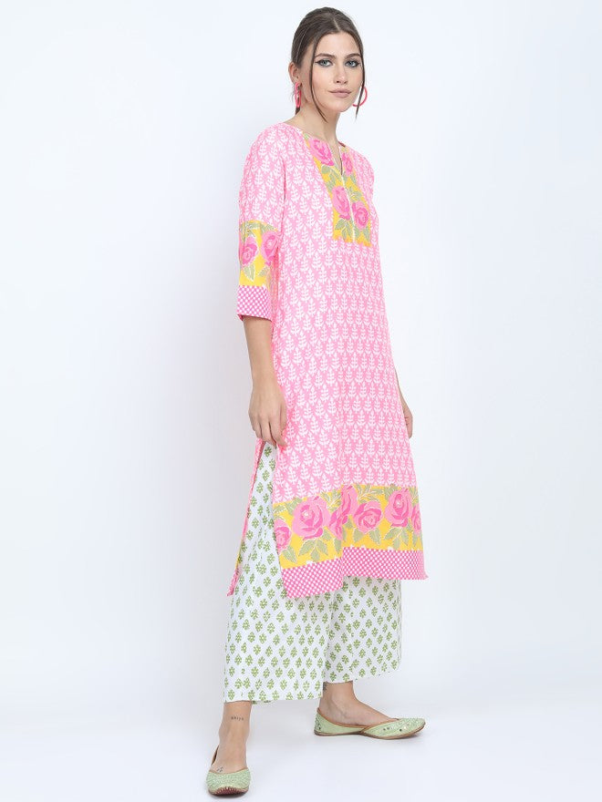Vishudh Women Pink Printed Kurta With Palazzos With Dupatta - Pink - Image 4