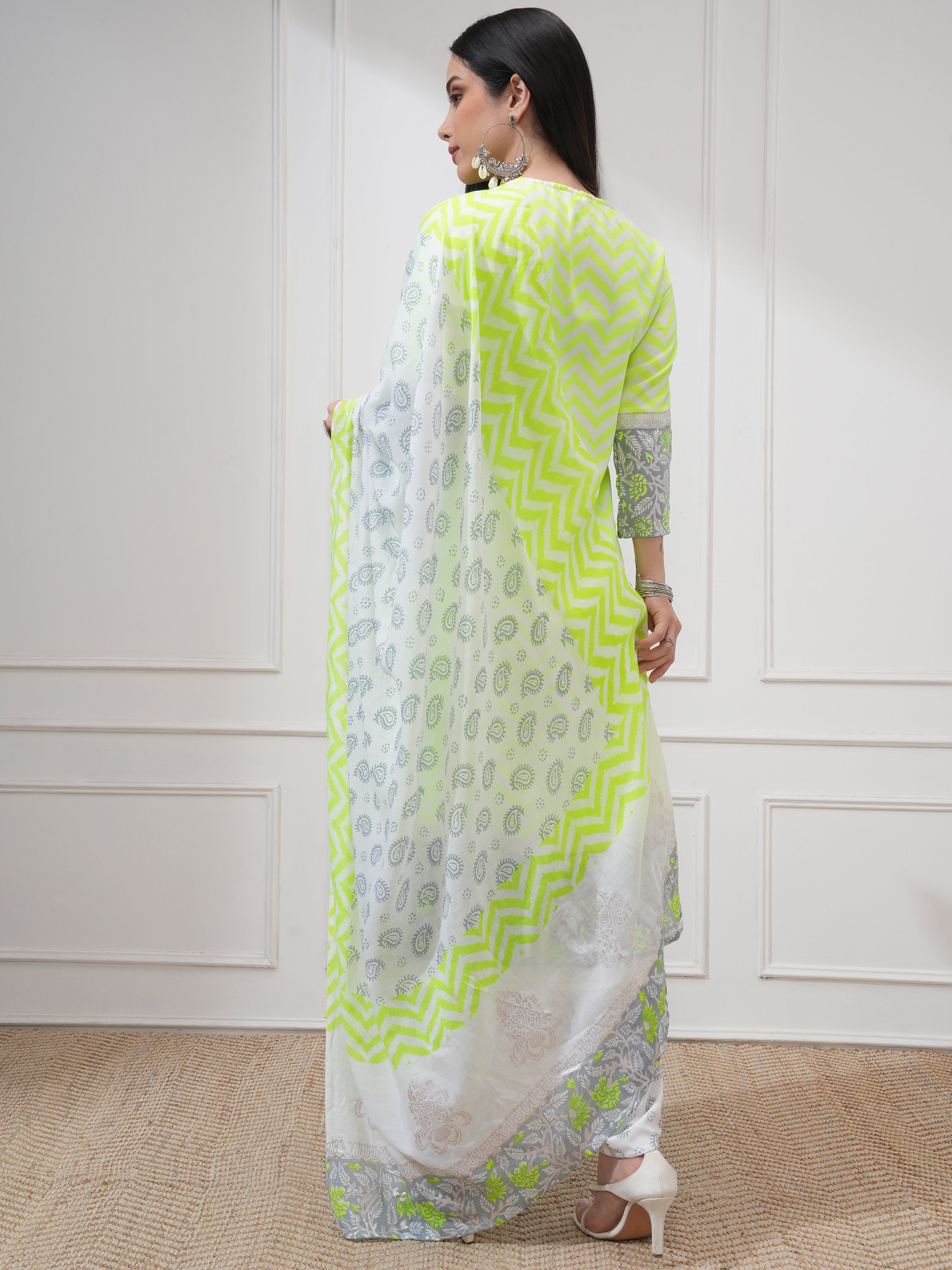 Vishudh Women Yellow Printed Kurta With Palazzo And Dupatta - Yellow - Image 3
