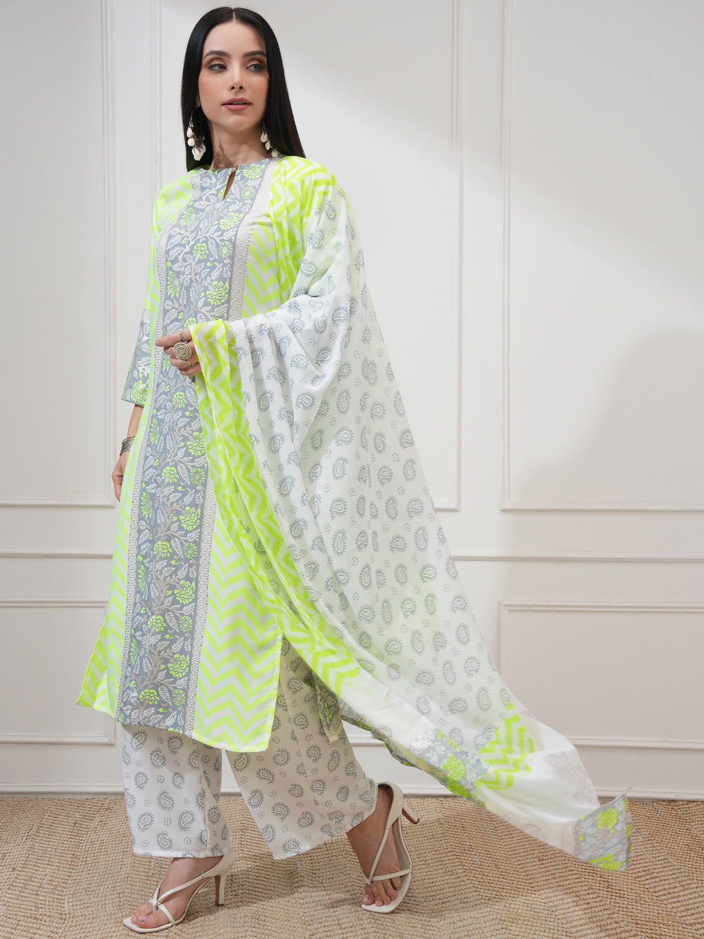 Vishudh Women Yellow Printed Kurta With Palazzo And Dupatta - Yellow - Image 4
