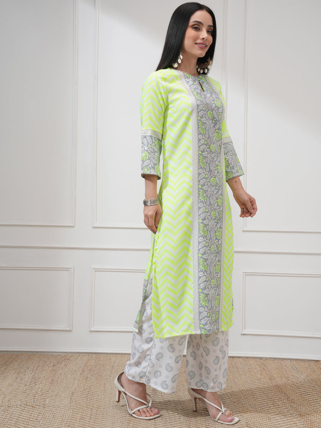 Vishudh Women Yellow Printed Kurta With Palazzo And Dupatta - Yellow - Image 6