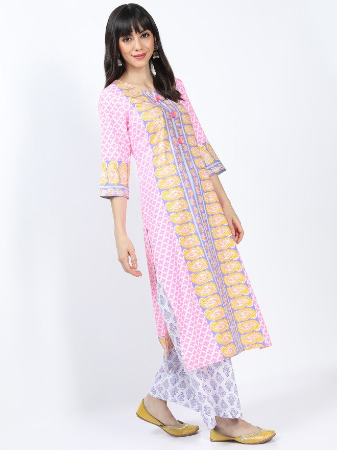 Vishudh Women Pink Printed Kurta With Palazzo And Dupatta - Pink - Image 4