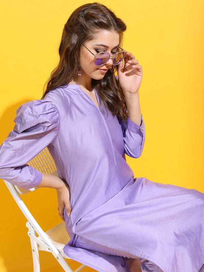 Vishudh Women Mauve Solid Kurta With Palazzo - Mauve - Image 1