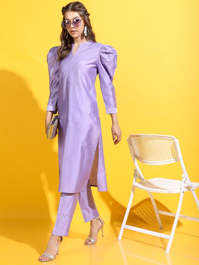 Vishudh Women Mauve Solid Kurta With Palazzo - Mauve - Image 4