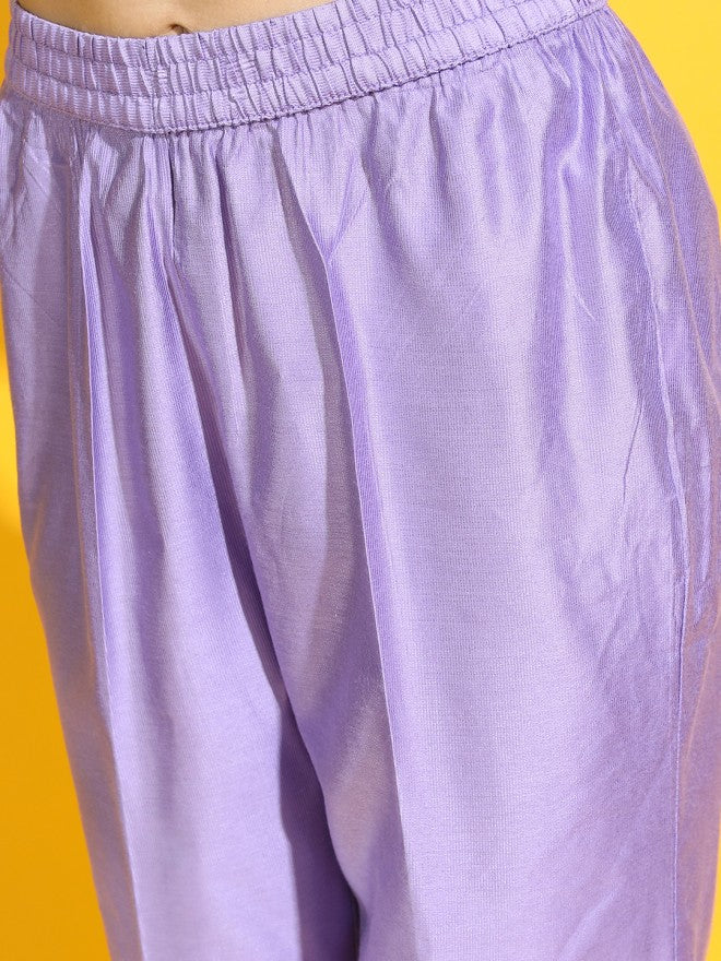 Vishudh Women Mauve Solid Kurta With Palazzo - Mauve - Image 6