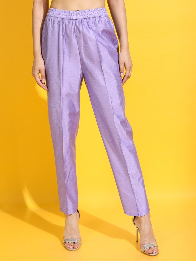 Vishudh Women Mauve Solid Kurta With Palazzo - Mauve - Image 7