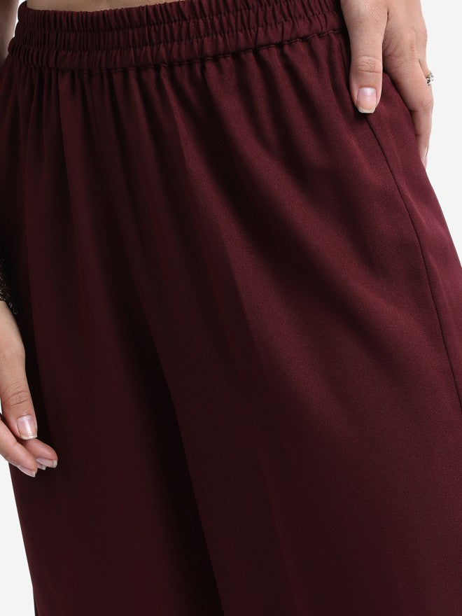 Vishudh Women Burgundy Embroidered Kurta With Palazzo And Dupatta - Burgundy - Image 6