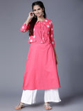 Vishudh Women Pink Checked Kurta With Trouser - Pink - Image 1