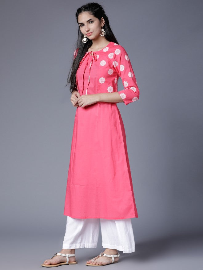 Vishudh Women Pink Checked Kurta With Trouser - Pink - Image 2