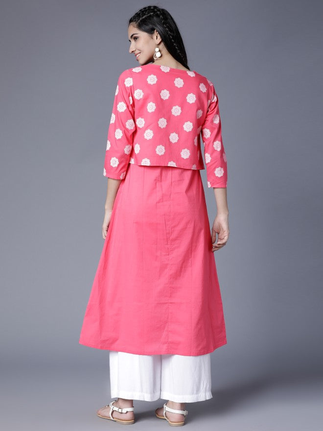 Vishudh Women Pink Checked Kurta With Trouser - Pink - Image 3