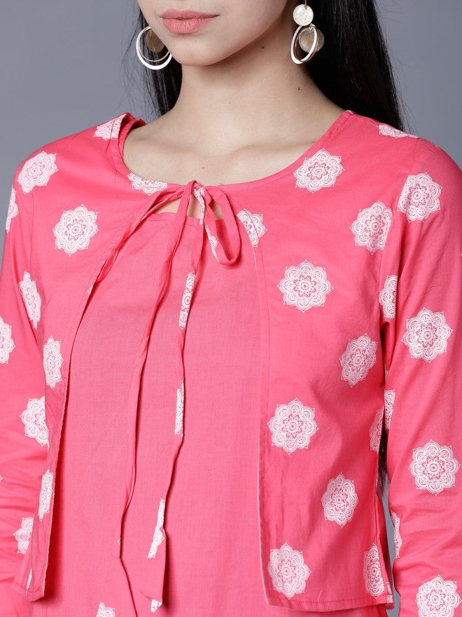 Vishudh Women Pink Checked Kurta With Trouser - Pink - Image 5