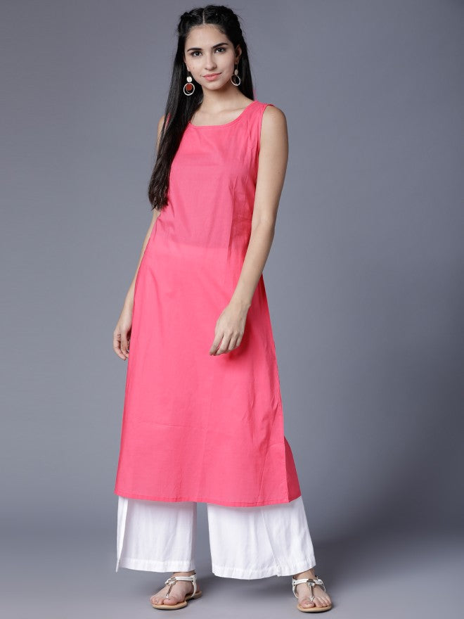 Vishudh Women Pink Checked Kurta With Trouser - Pink - Image 6