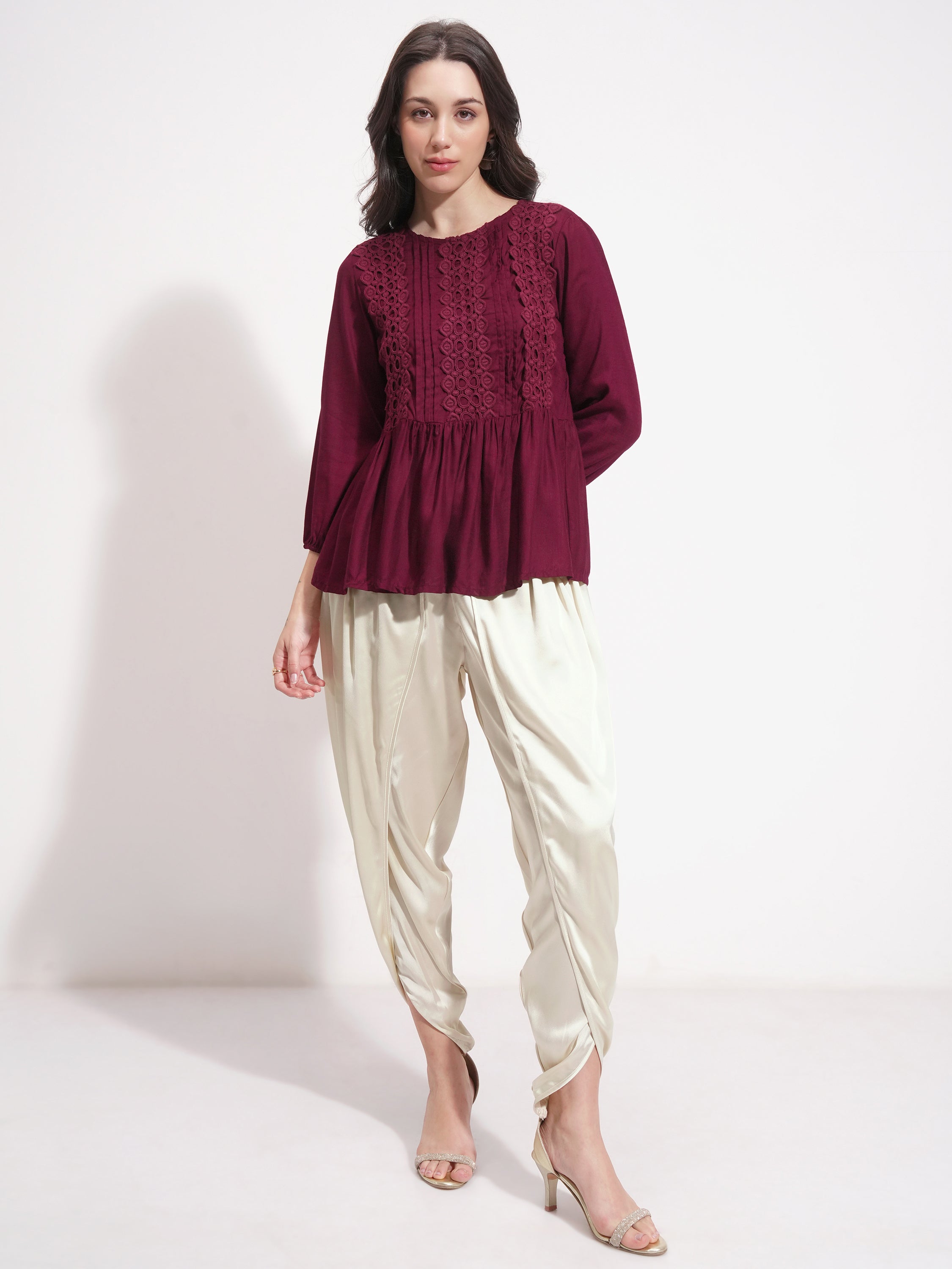 Vishudh Women Beige Solid Regular Fit Casual Trouser - Beige - Image 2
