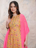 Vishudh Women Mustard Printed Kurta With Palazzos And Dupatta - Mustard - Image 1