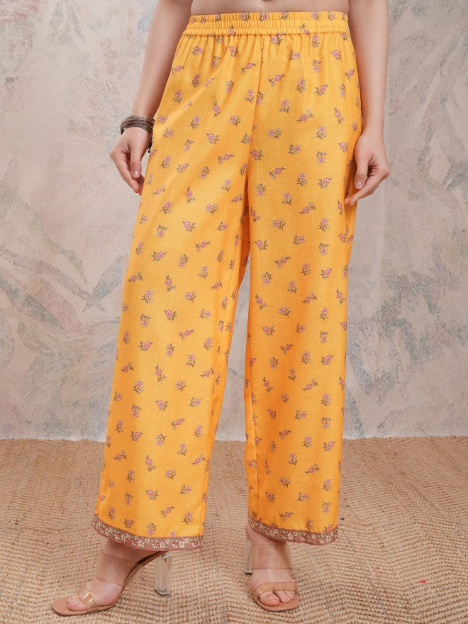 Vishudh Women Mustard Printed Kurta With Palazzos And Dupatta - Mustard - Image 7